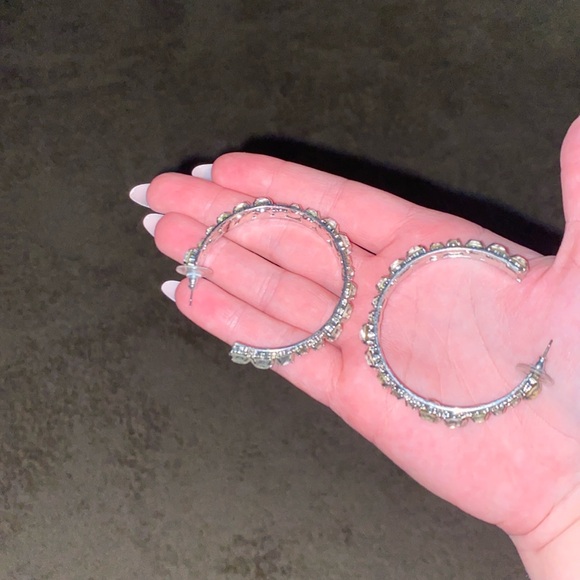 Silver Rhinestone Hoops - Picture 2 of 3